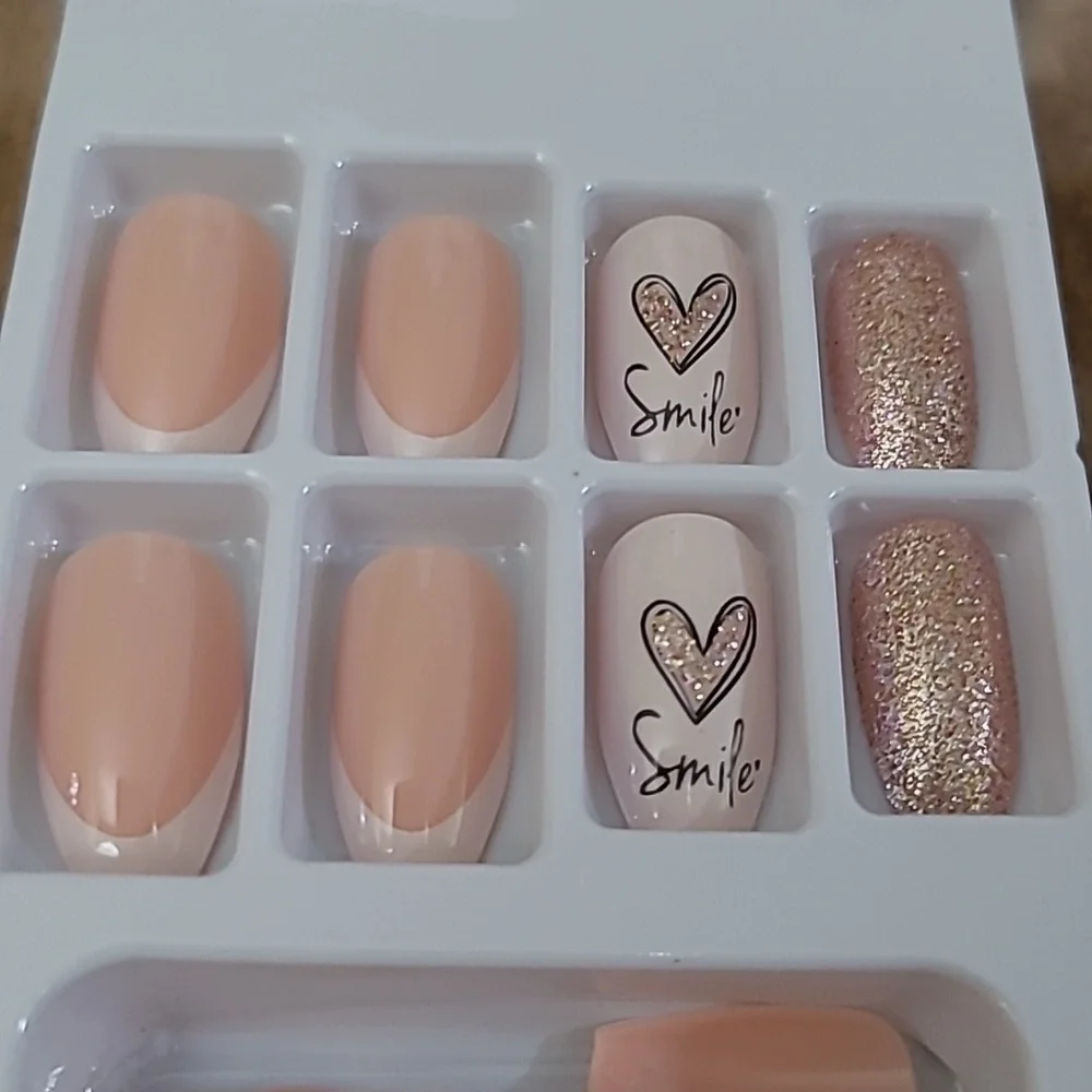 2/$16 Glitter Hearts French Manicure Press On Nails